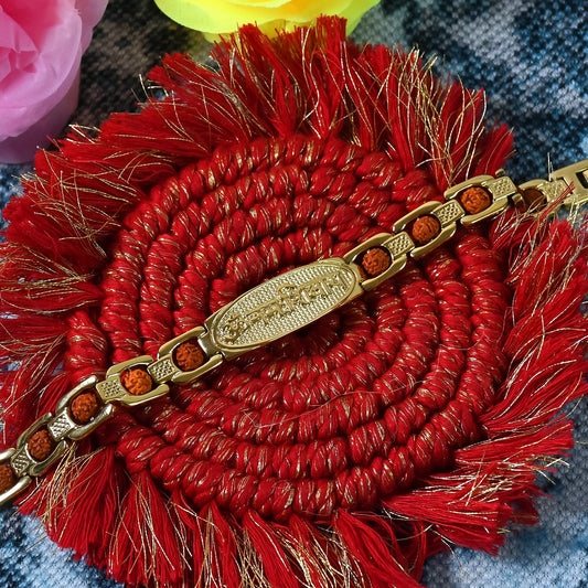 Om Namah Shivay Bracelet with Rudraksha Beads and Golden IGP Plating