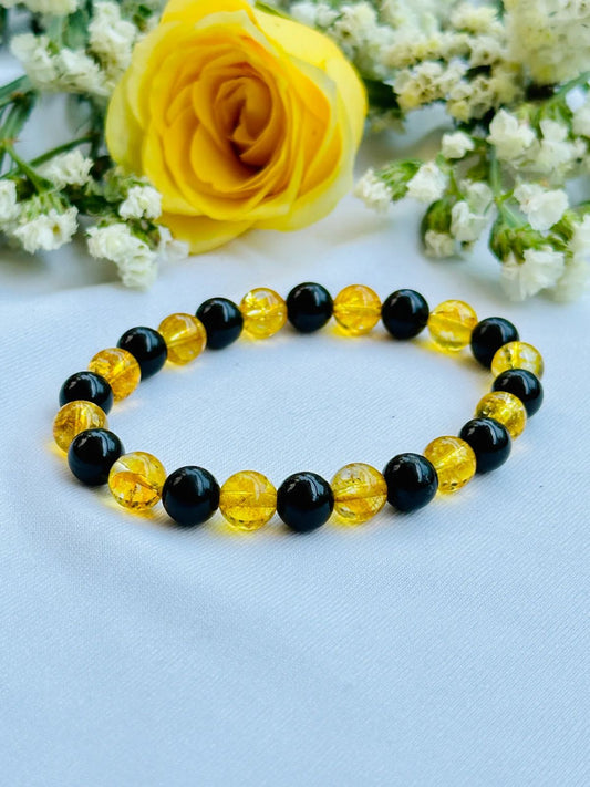 Black Obsidian With Yellow Citrine Bracelet Crystal Stone